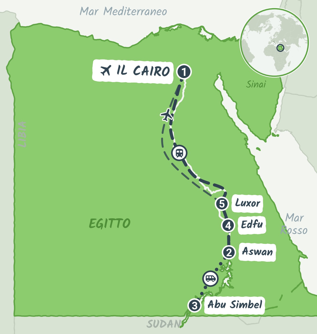 Mappa del viaggio Egitto, un viaggio nella storia
