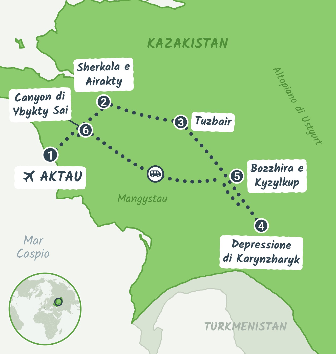 Mappa del viaggio Kazakistan: avventura nel Mangystau