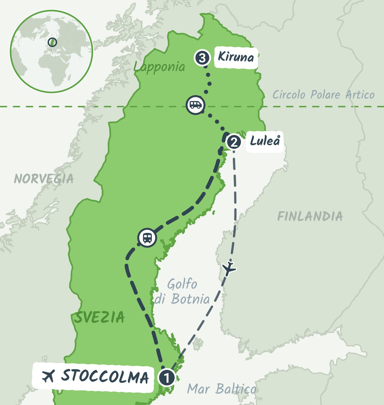 Mappa del viaggio Lapponia: Aurore Boreali